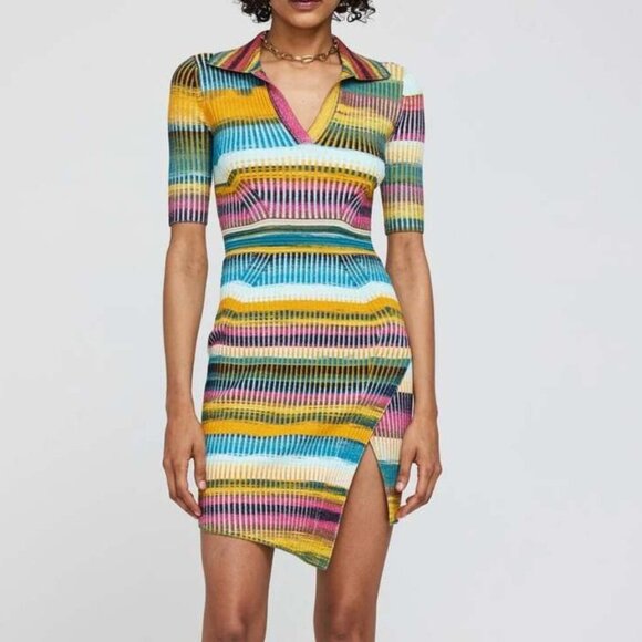Simkhai NWT Solana Polo Mini Wrap Dress in Sunset Space Dye Size XS Short Sleeve - Picture 1 of 9